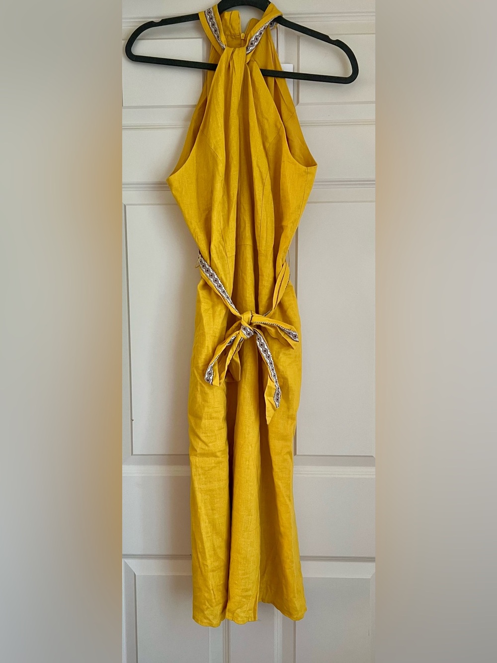 Motf Elegant Halter Neck Yellow Dress with Embellished Waist - Picture 2 of 3